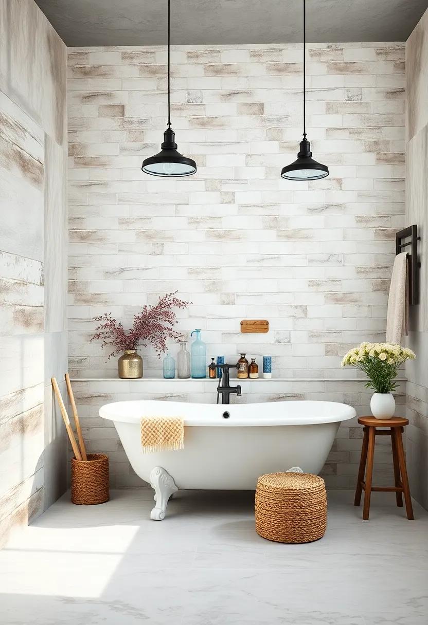 Glossy Subway Tiles with Soft Rounded Edges Framing a Vintage Bathroom Vanity in Retro Blues