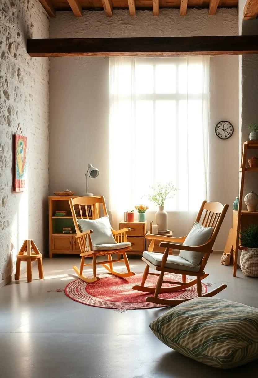 Classic Child-Sized Rocking Chairs Surrounded by Soft Light Creating Inviting Corners