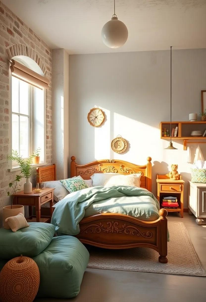 Quaint Wooden Bed Frames with Carved Details Reflecting Simplicity and Timeless Grace