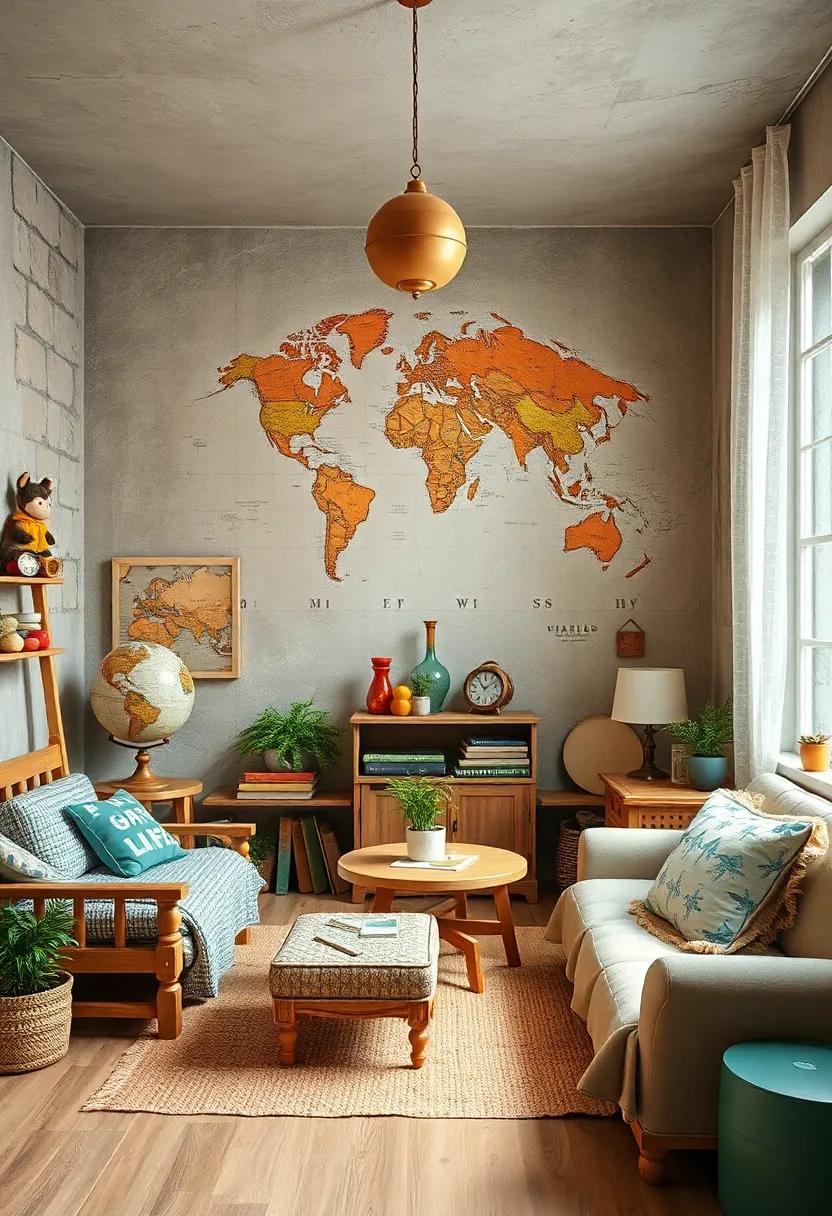 Vintage Globe and Maps Decorating Walls, Inspiring Young Minds with a Sense of Adventure