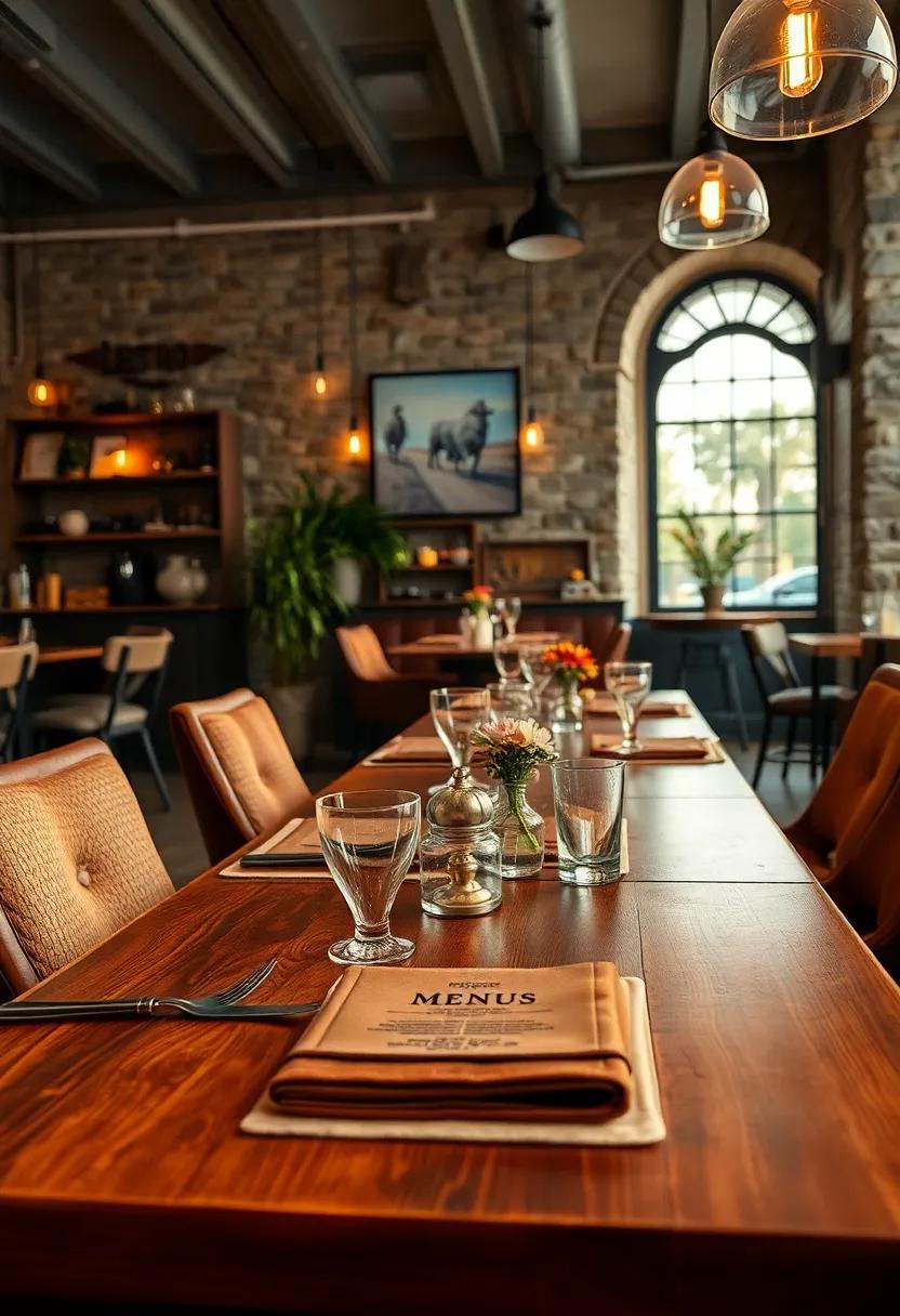 Rustic Leather-Bound Menus Laid Out on Checkered Linen Placements for an Old-World Bistro Feel