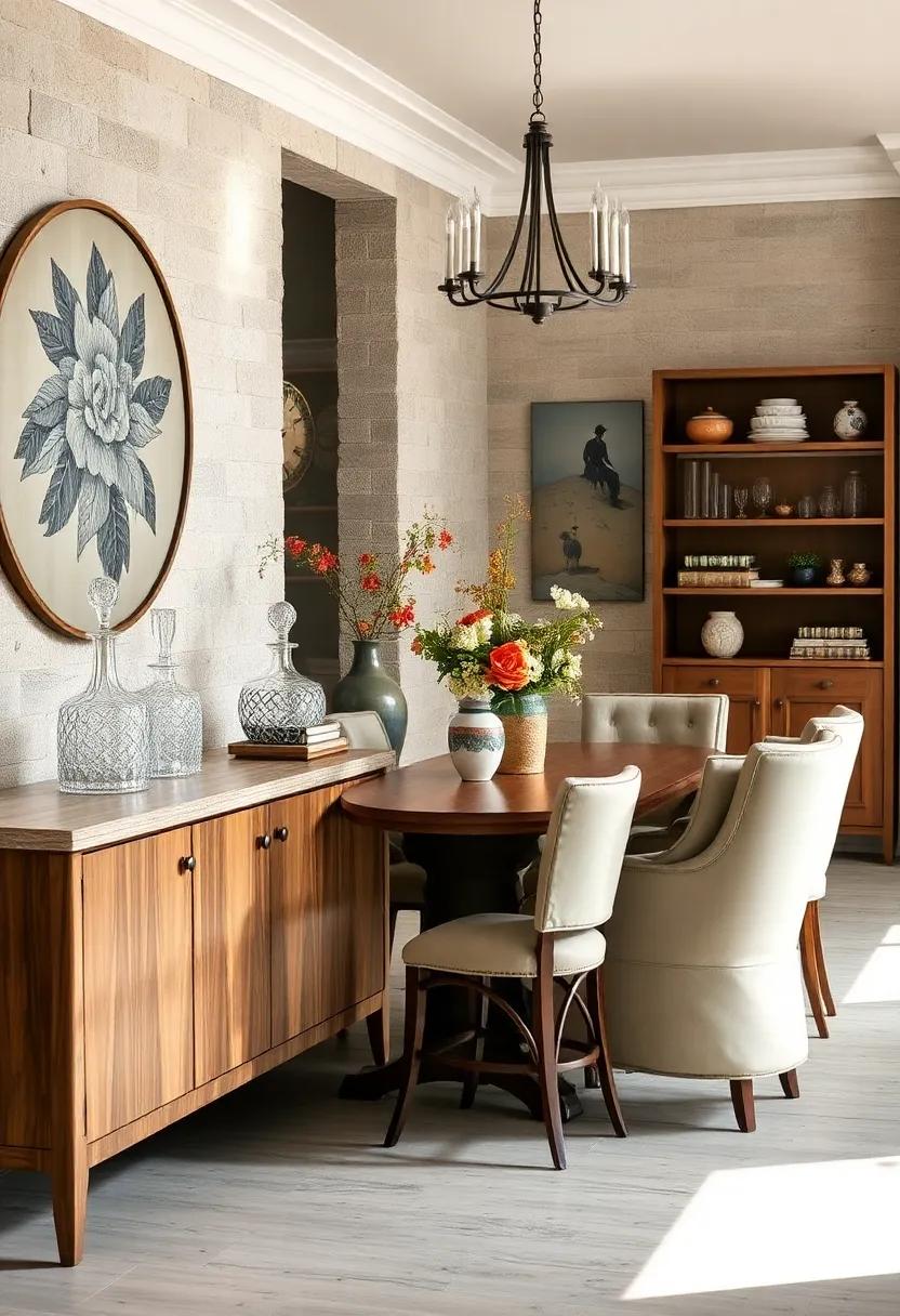 Sideboards Adorned with Vintage Cut Glass Decanters and Hand-Painted Ceramic Vases