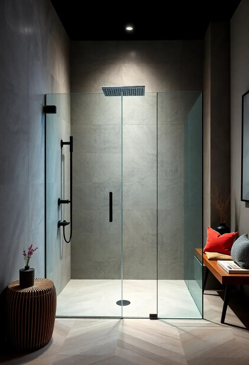 The Bold Contrast of Matte Black Fixtures Complementing Crystal Clear Shower Glass Doors in Modern Spaces