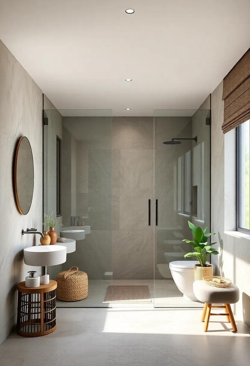Natural Light Amplifying the Spacious Feel of Bathrooms with Transparent Walk-In Shower Enclosures