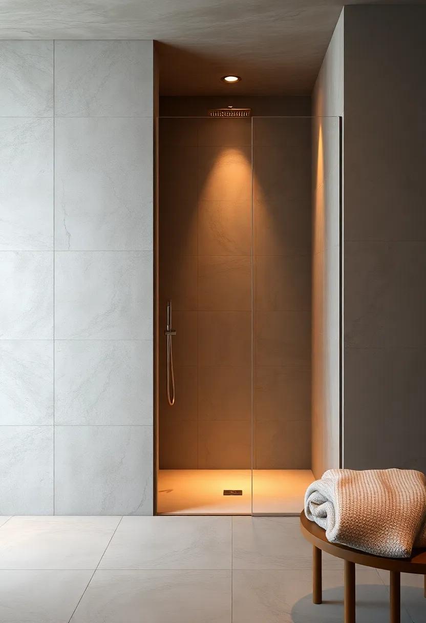 Soft Ambient Lighting Interacting with Glass Doors to Create an Inviting and Relaxing Shower Experience