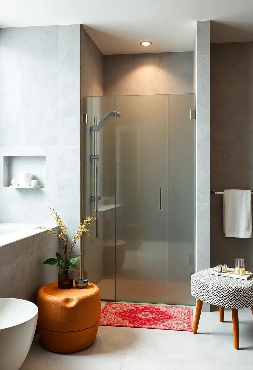 Sophisticated Frosted Glass Panels Offering Privacy While Keeping the Shower Area Bright and Airy