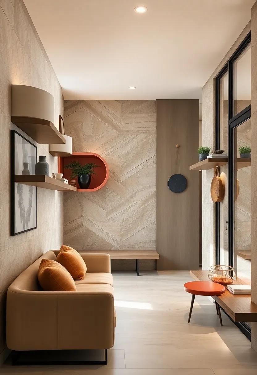 Curved and Organic Form Wall Shelves Introducing Soft Sculptural Elements to Modern Entryway Walls