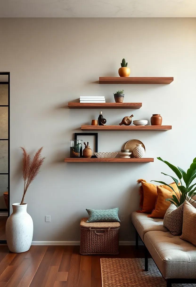 Floating Shelves in Rustic Woods Creating Warm and Inviting Entryway Atmospheres With Natural Textures