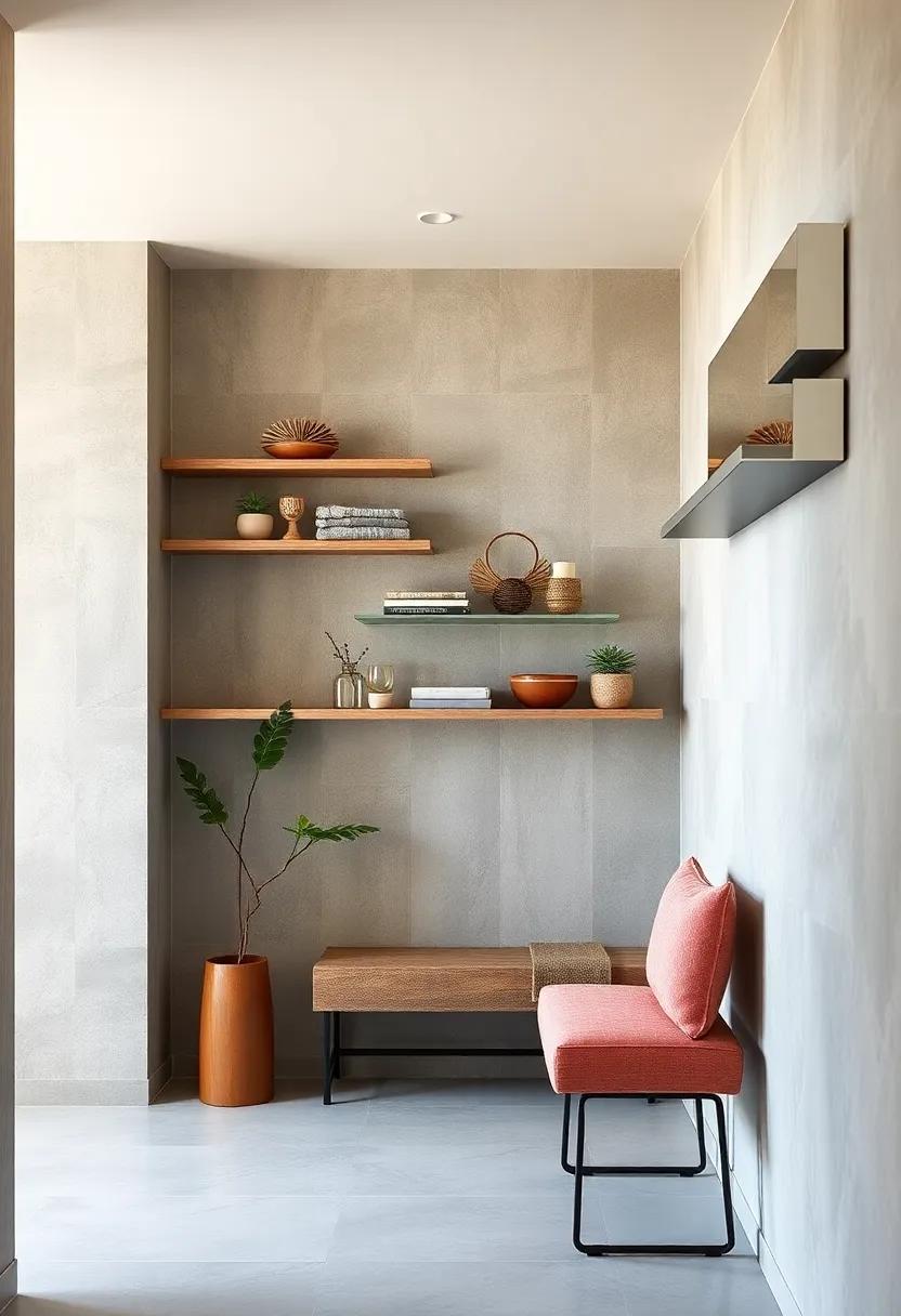 Mirrored Wall-Mounted Shelf Units Enhancing Light and Space in Small and Narrow Entryways