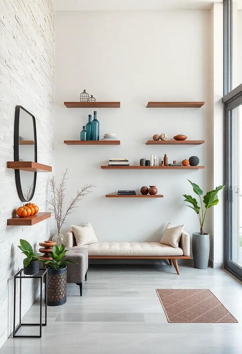 Monochromatic Wall Shelving Arrangements Bringing Sleek Cohesion and Understated Elegance to Entry Spaces