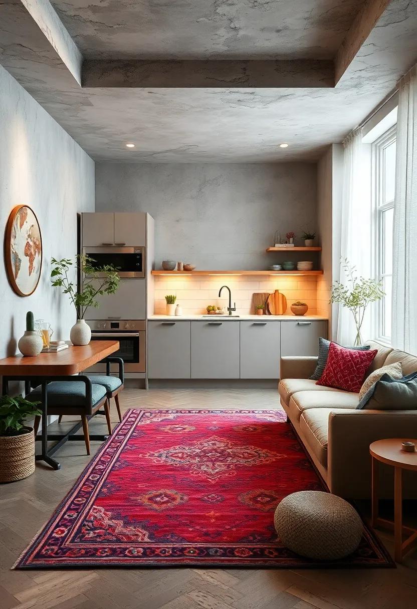 Layered Rugs and Floor Fabrics Adding Depth and Warmth to Apartment Kitchen Spaces