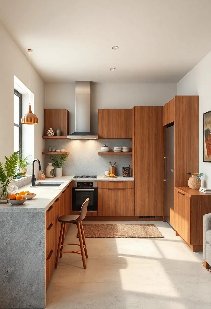 Natural Stone Countertops Paired with Warm Wood Cabinets to Elevate Cozy Kitchen Corners