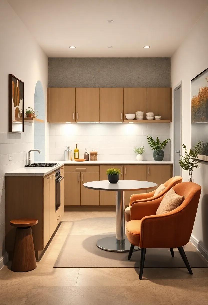 Soft Leather or Velvet Upholstered Chairs Inviting Relaxation in Petite Kitchen Dining Areas