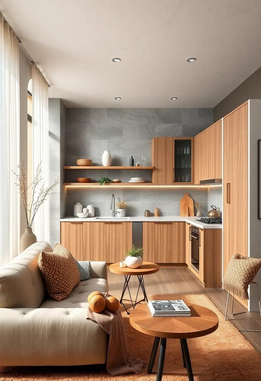 Warm Rustic Textures and Natural Wood Elements to Create Inviting Apartment Kitchen Corners