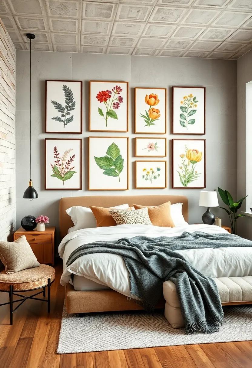 Create a Gallery Wall with Botanical Illustrations: Mix and match​ vintage-style botanical illustrations for an artistic showcase that adds character and depth to‌ your bedroom decor