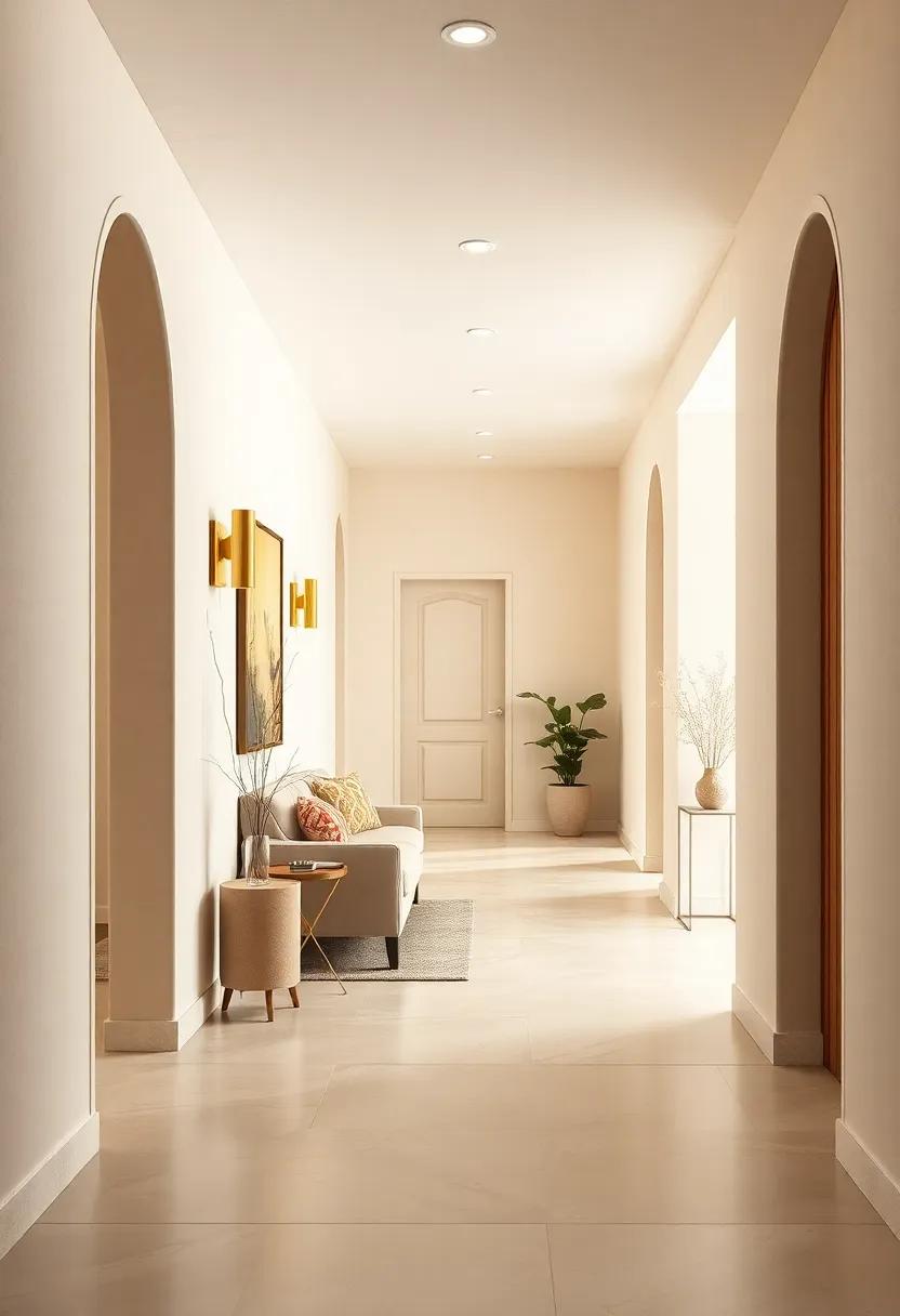 Embracing Soft Neutrals to Set a Calm and Inviting Hallway Atmosphere with Beige and Cream Tones