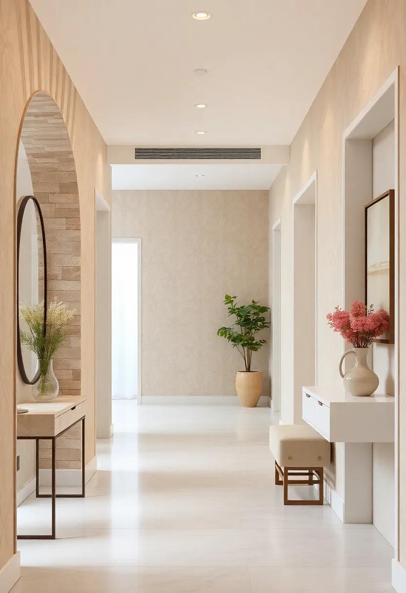 Transforming Hallway Walls with Soft Beige Wallpapers Featuring Delicate Patterns for a Refined Look