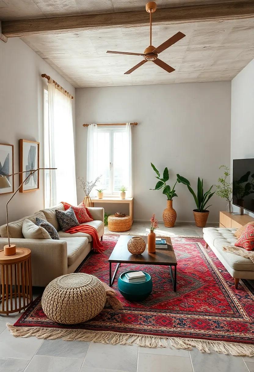 use patterned rugs:​ Anchor your​ space with⁣ a vibrantly ⁣patterned area rug‌ that adds warmth and⁢ visually⁤ connects the various⁤ elements of your living​ room
