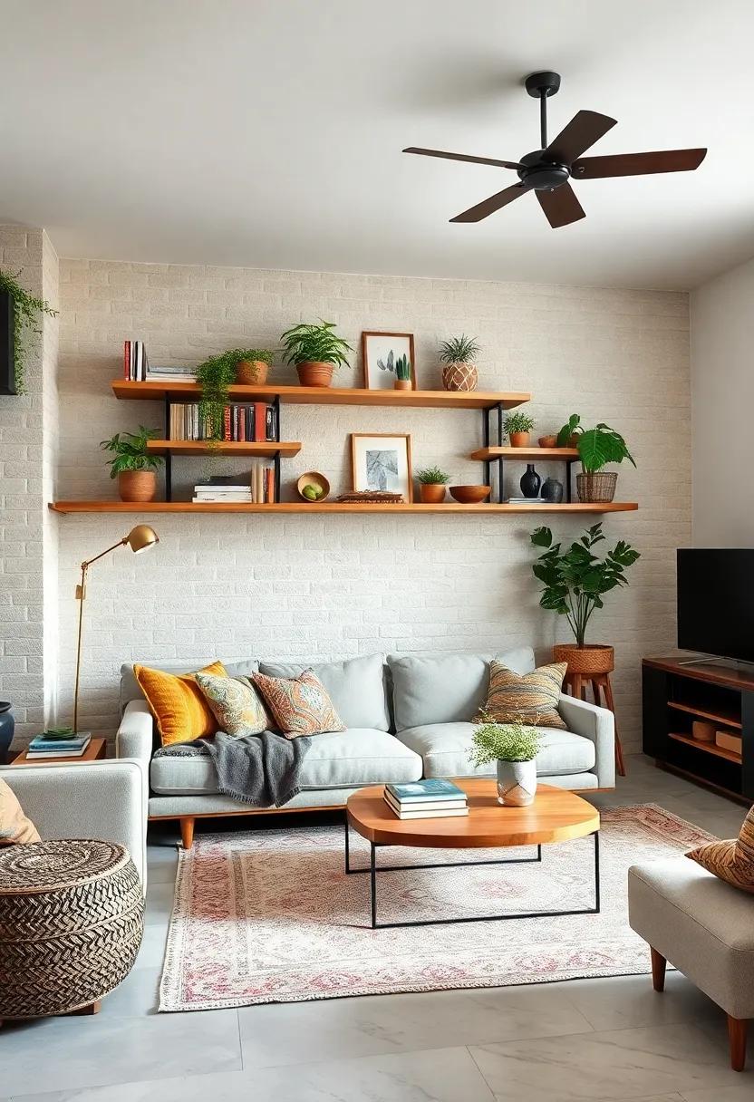 Install open shelving:⁢ Use floating shelves ⁣to display books, plants,​ and travel mementos, adding⁤ both functionality ⁢and visual⁣ interest to⁣ your living ⁢room