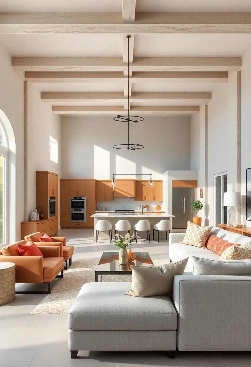 Subtle Architectural Details Like Crown Molding and Ceiling Beams Enhancing Height and Spaciousness