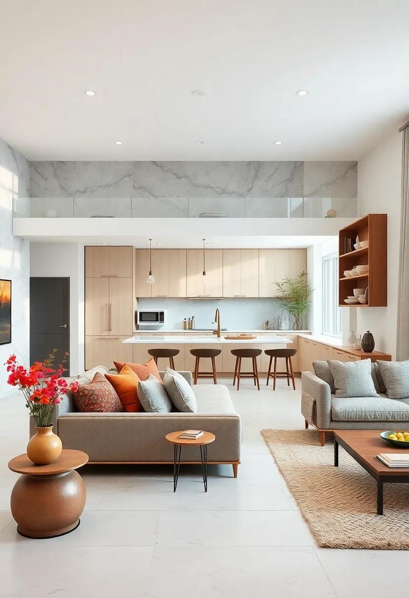 Floating Shelves and Open Cabinets Displaying Stylish Kitchenware that Complements an Airy Ambiance