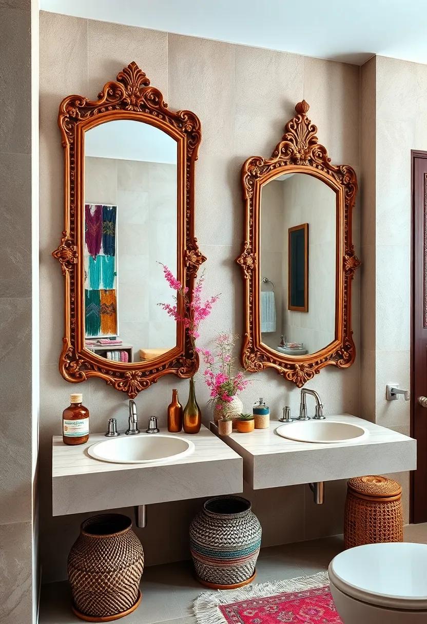 Artisan Crafted Mirrors with Ornate Frames Reflecting Vibrant Colors and Eclectic Boho Style Elements