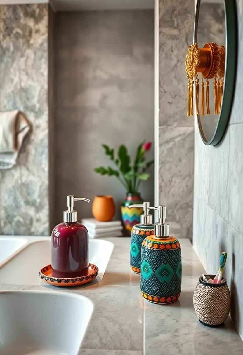 Colorful Soap Dispensers and Toothbrush Holders with Handcrafted Details Blending Function with Boho Flair