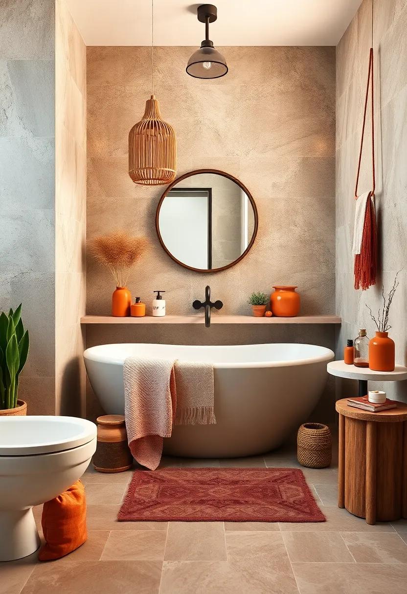 Sun-Kissed Terracotta Accents Offering Rustic Warmth and Vibrant Earthy Hues to Boho Bathroom Decor