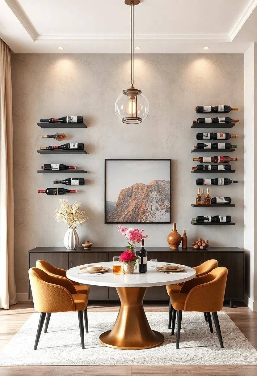 Wine Bottle Displays: Showcase a collection of wine bottles in decorative racks as both a storage solution and an elegant wall feature