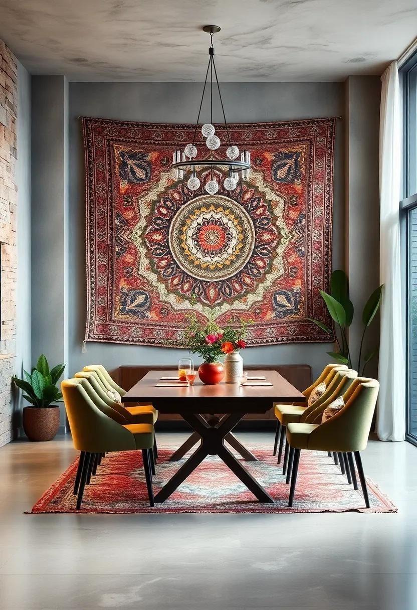 Tapestry Wall Hangings: Introduce texture and color‍ with beautiful tapestries that bring a​ bohemian ​or rustic vibe to your dining room decor
