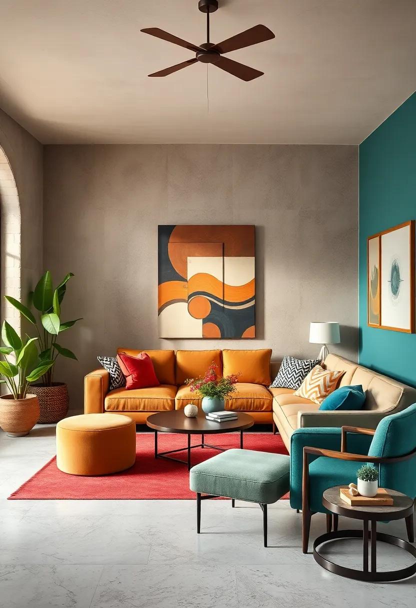 Timeless Fusion of Bold Color Palettes Blending Vintage Hues with Sleek Modern Tones for Vibrant Living Spaces