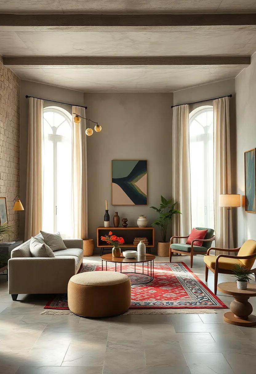 Combining Antique Rugs with Minimalist Contemporary Seating to Create a Balance Between Nostalgia and Simplicity