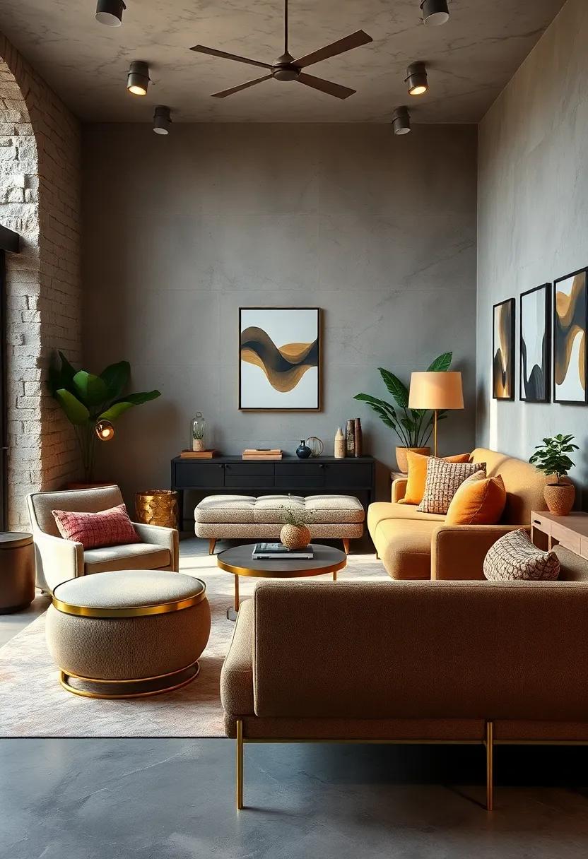 Blending Sleek Chrome and Brass Elements With Cozy Retro Furnishings for Balanced Eclectic Appeal