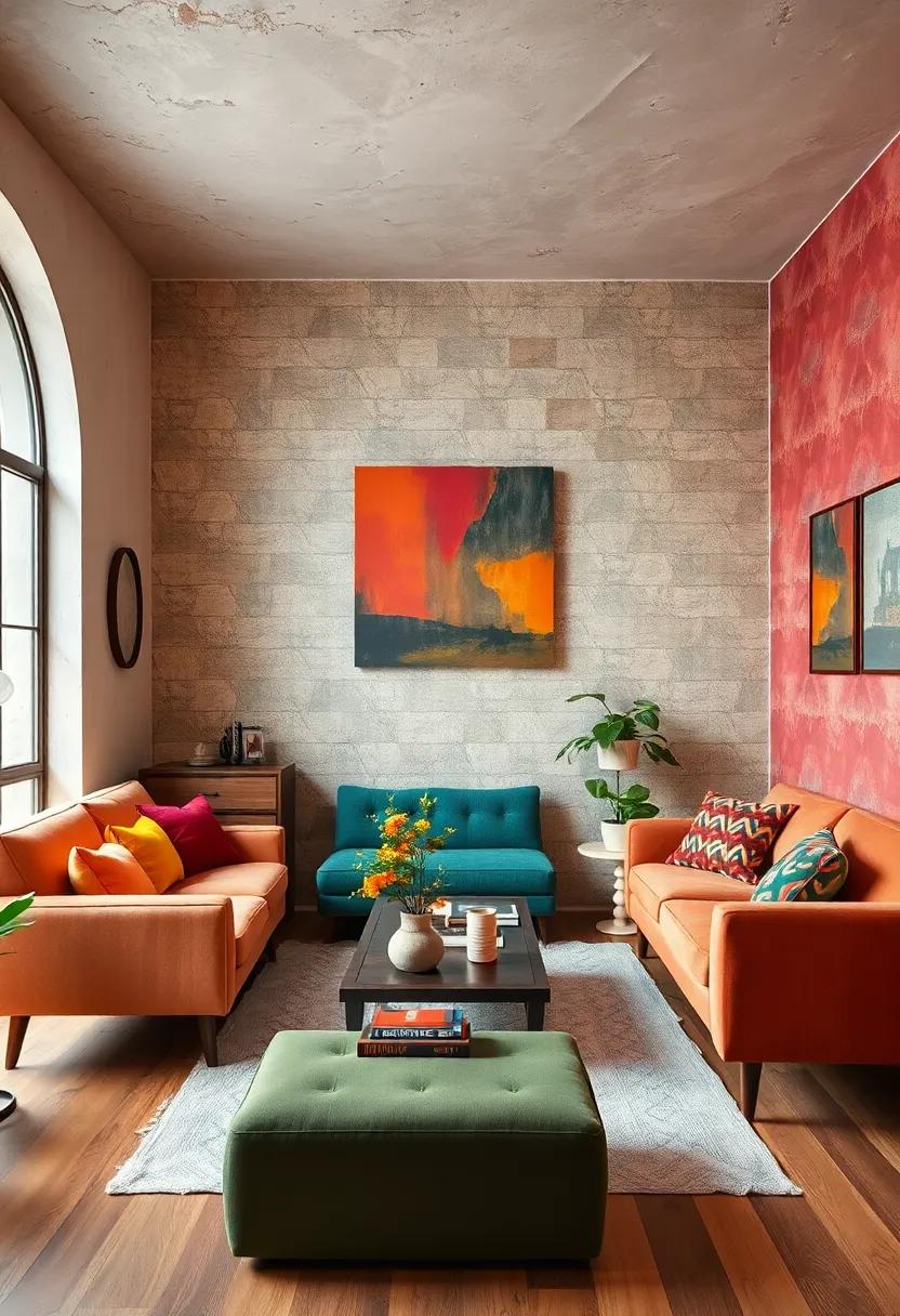 Constructing Vibrant Accent Walls With Retro Geometric Stencils and Artfully Worn Finishes to Enhance Room Character