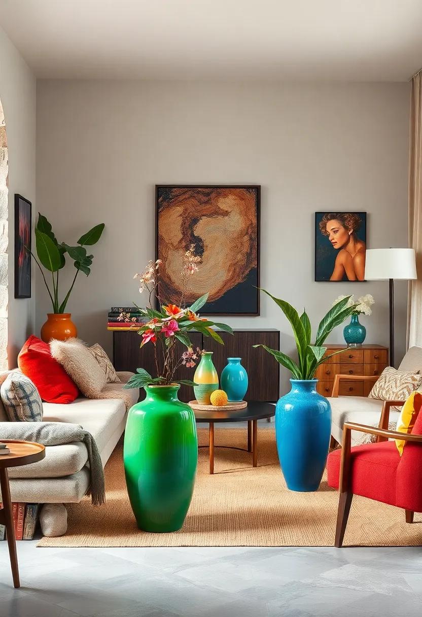 Employing Vibrant Ceramic Vases and Planters Inspired by the 60s to Bring Natural Elements Into the Room