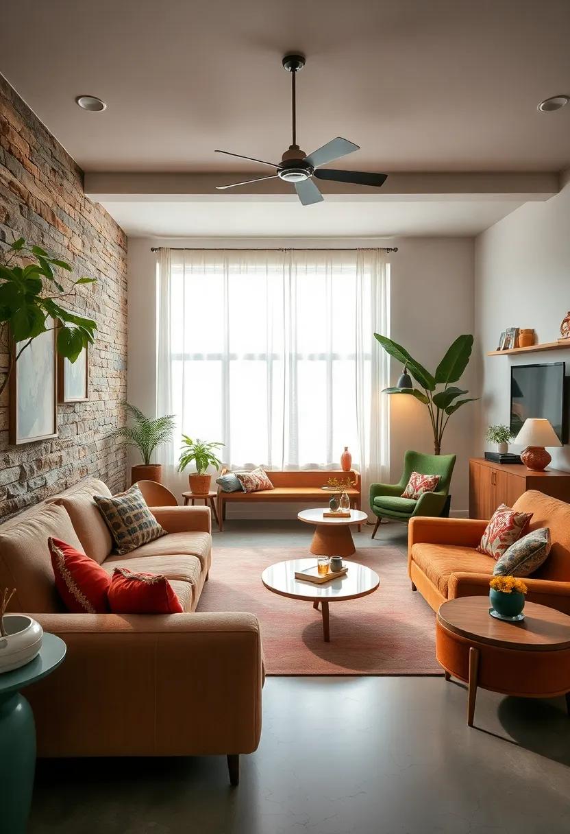 Highlighting Curved Furniture Lines and Bold Geometric Shapes that Define Retro-Eclectic Aesthetics