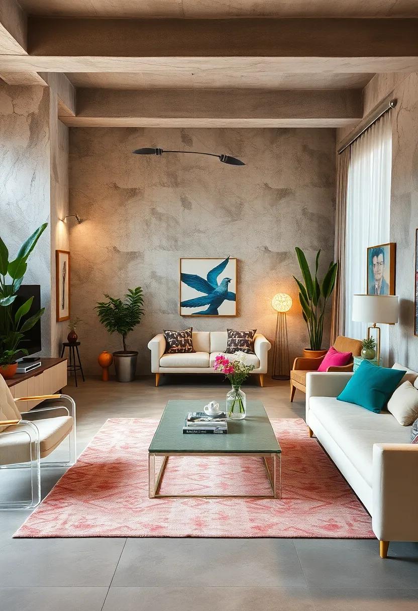 Using Glass and Lucite Furnishings to Create Transparency and Lightness Within a Retro Eclectic Space