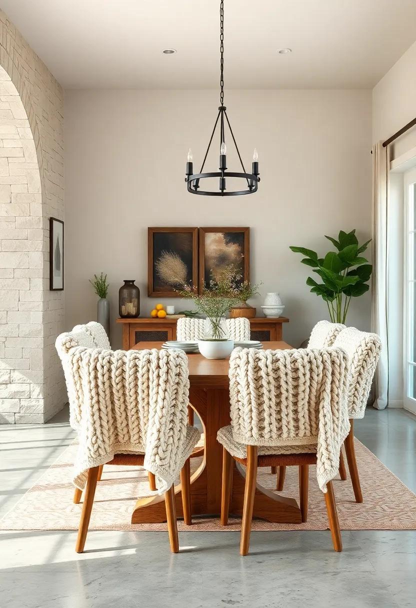 Chunky Knit Throws Draped Over Chair Backs For An Inviting Cozy Touch