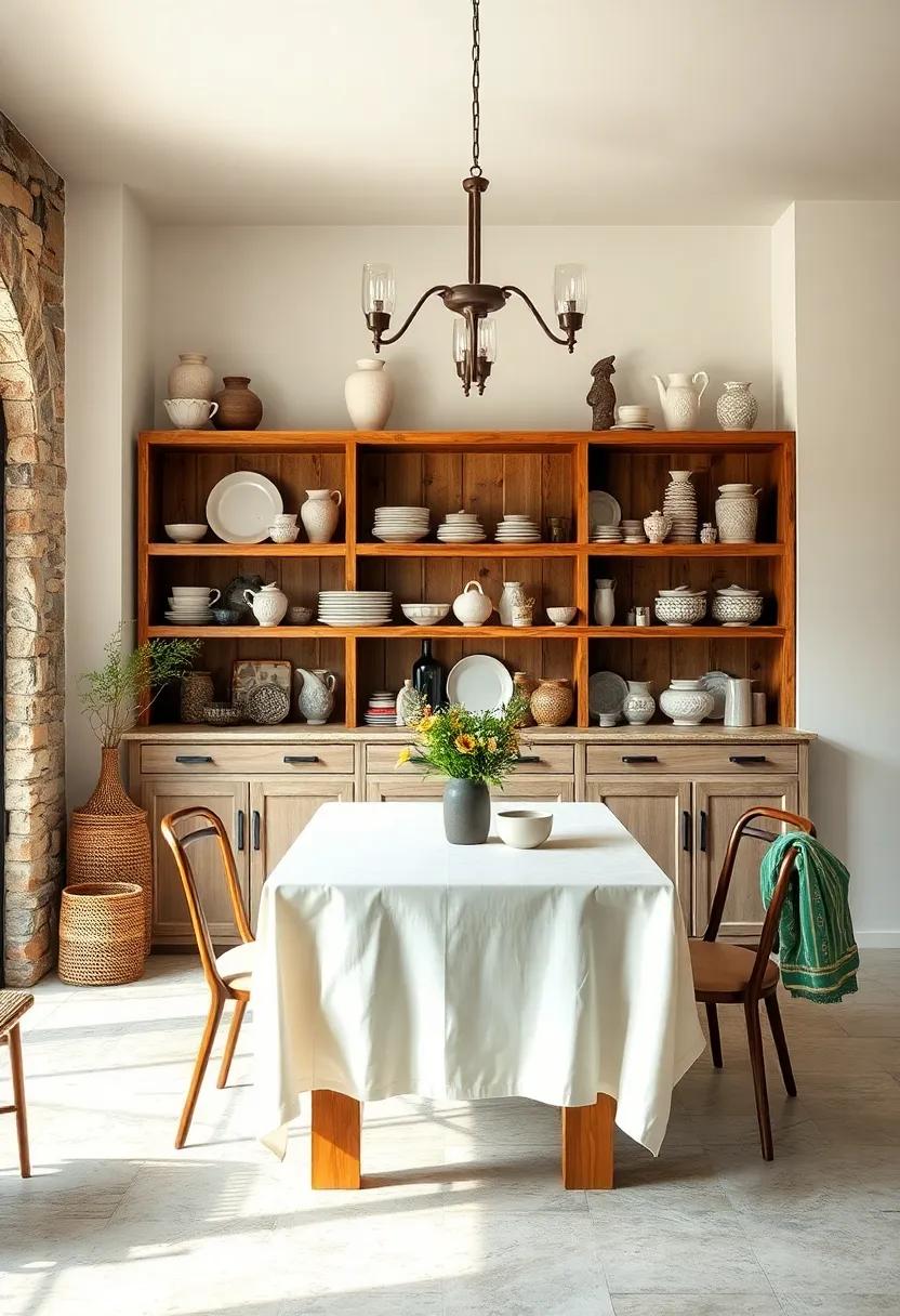Open Shelving Displaying Antique Crockery And Textured Pottery Collections