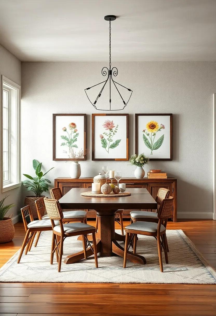 Reclaimed Wood Frames Featuring Botanical Prints To Hang Around The Dining Area