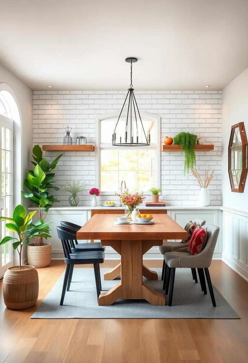 Simple White Subway Tile Backsplash Enhancing The Look Of A Farmhouse Dining Room