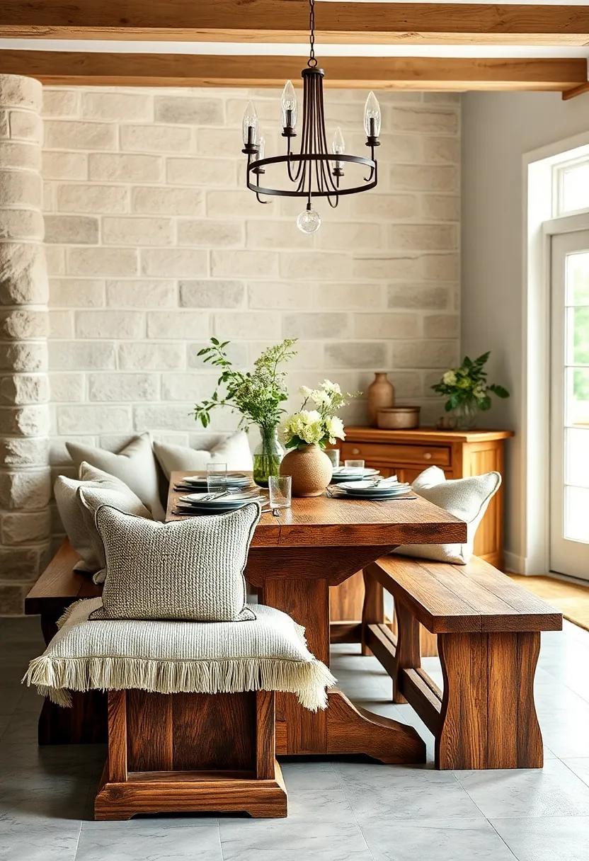 Soft Wool Cushions On Wooden Benches For Comfortable, Casual Seating