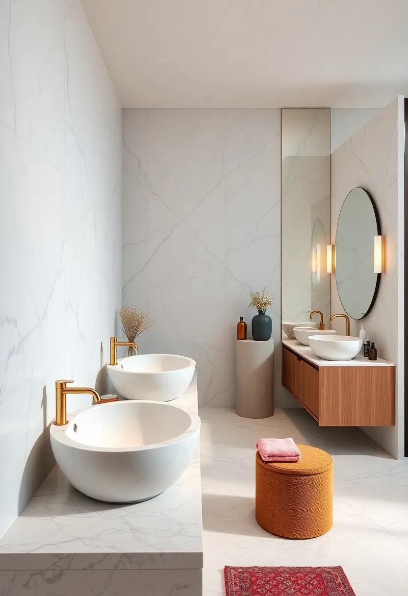 Curved Marble Sinks Creating Sophisticated Sculptural Statements In Luxe Bathrooms