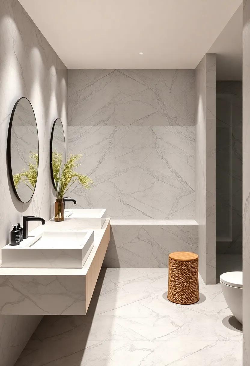 Floating Marble Vanity Tops Paired With Clean Lines For A Modern Luxurious Bathroom Feel