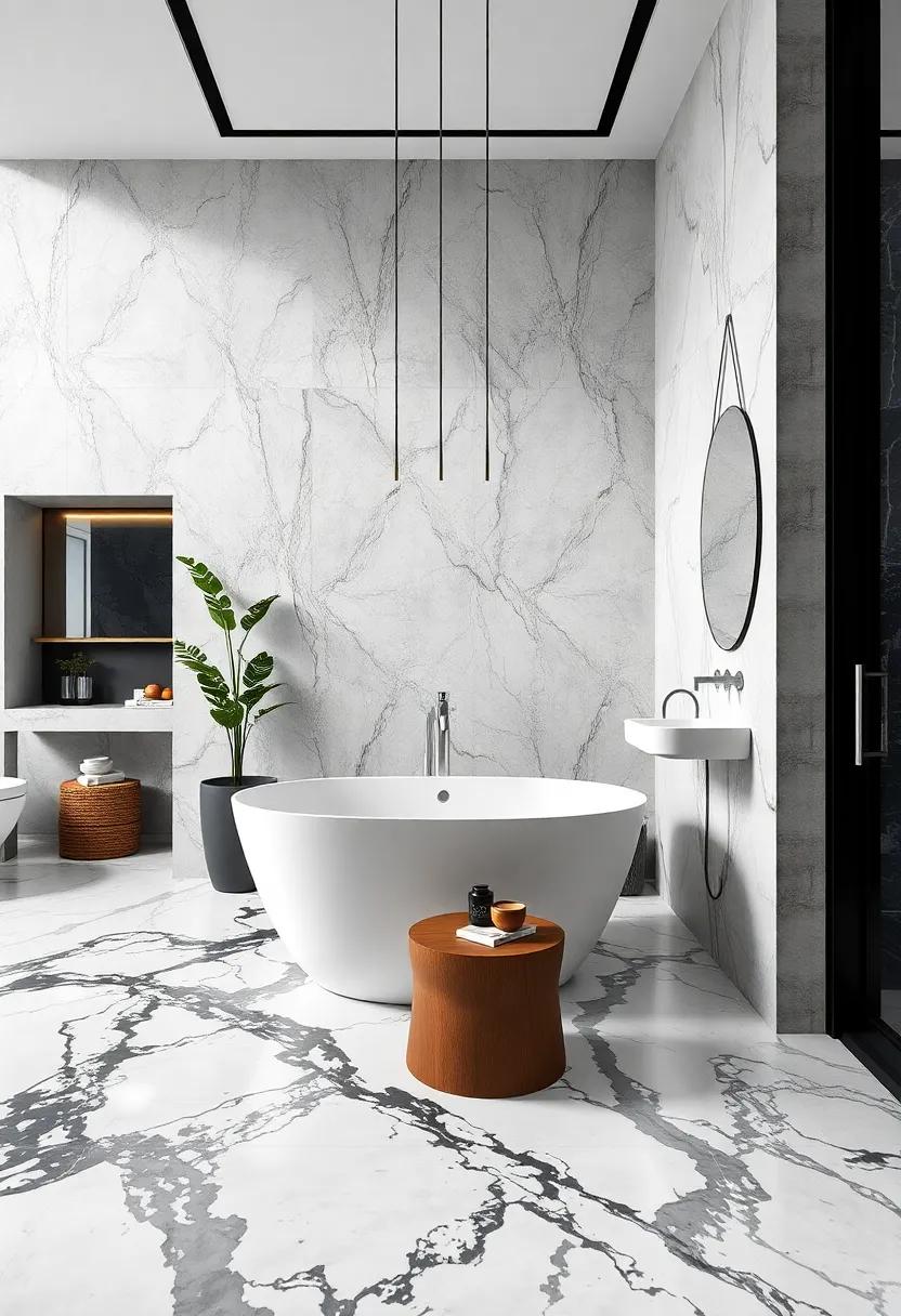 High Contrast Black And White Marble Flooring Elevating The Visual Drama In Bathroom Interiors