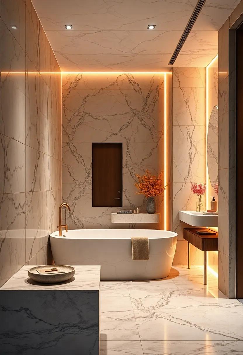 Luminescent Marble Backlit With Warm LEDs For A Futuristic Yet Classic Bathroom Environment