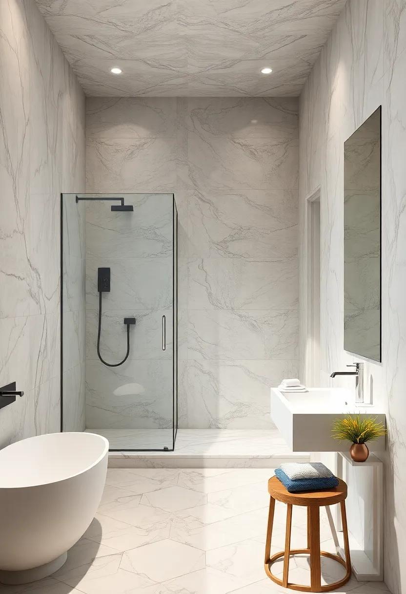 Marble Shower Enclosures Framed With Transparent Glass And Sleek Chrome Details