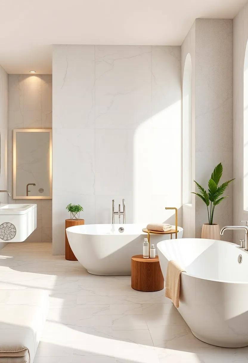 Serene White Marble Bathtubs Surrounded By Minimalist Fixtures And Natural Light