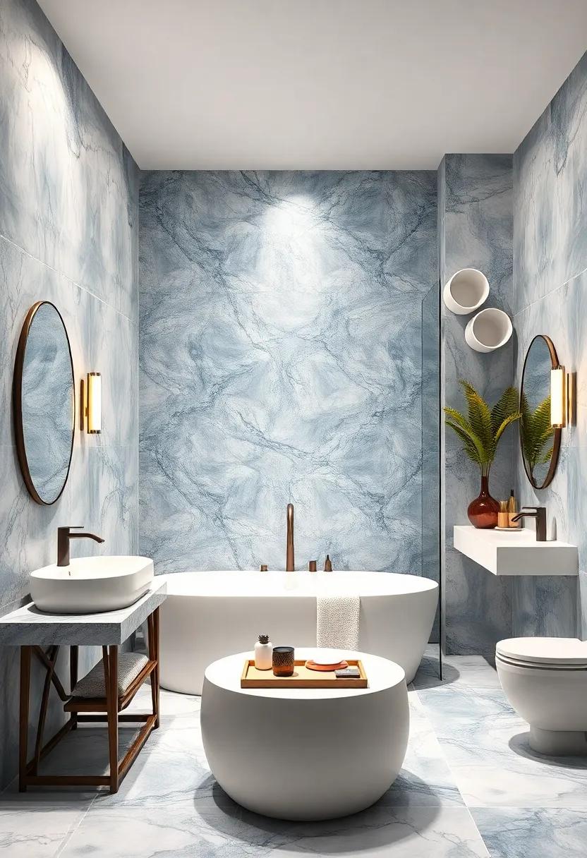 Soft Blue Marble Tiles Offering A Unique And Calming Touch To Luxurious Bathroom Retreats
