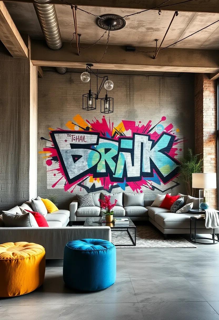 Industrial Loft Interiors Featuring Large Scale Graffiti Art as a Bold Accent Element